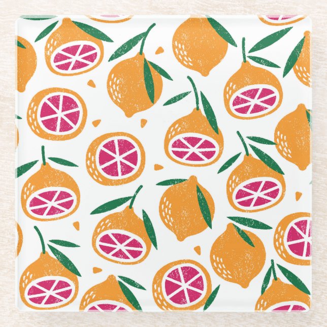 Fruit Stamp Textured Seamless Pattern Glass Coaster (Front)