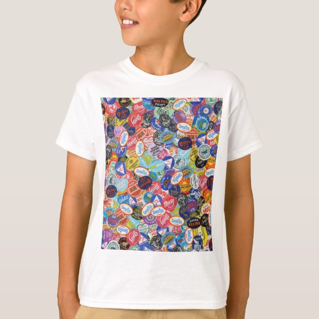 Fruit Sticker Montage Pattern T-Shirt (Front)