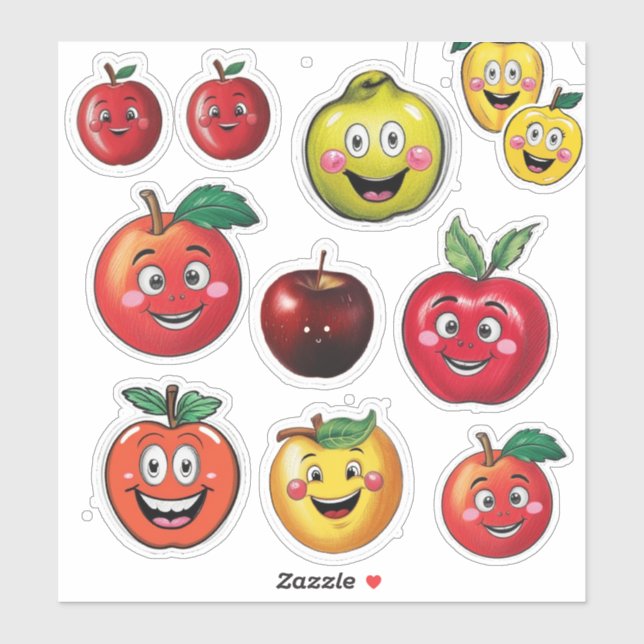 Fruit Stickers and Cheerful Emoji Red Apple (Sheet)