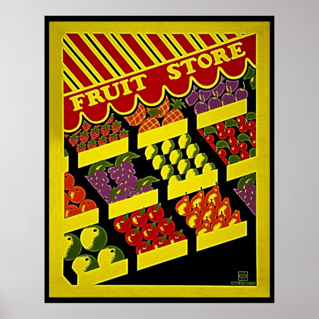 Fruit Store - Bright Red Yellow Vintage WPA Poster (Front)