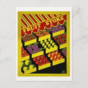 Fruit Store - Bright Red Yellow Vintage WPA Poster Postcard