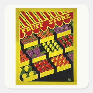 Fruit Store - Bright Red Yellow Vintage WPA Poster Square Sticker