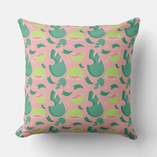 Fruit Summer Guava Pink Monstera Pattern Throw Pillow (Front)