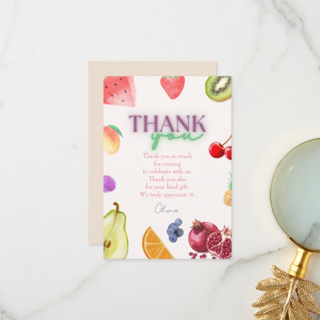 Fruit theme 2nd birthday  thank you card (Front/Back In Situ)