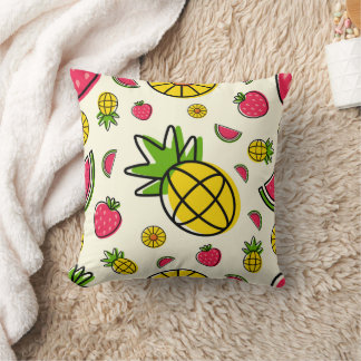 Fruit themed pineapple, strawberry, watermelon throw pillow