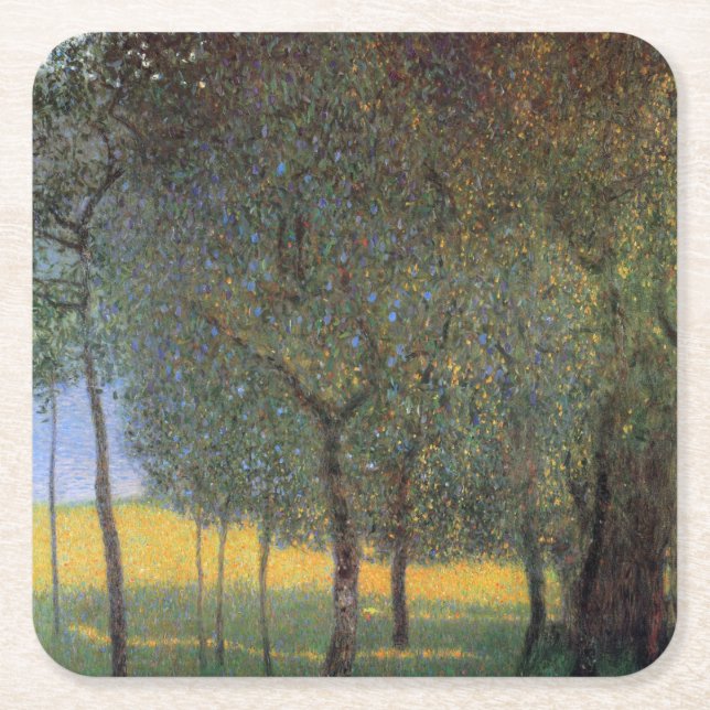 Fruit Trees, Gustav Klimt Square Paper Coaster (Front)