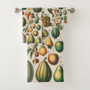 Fruit Vegetable Botanical Scientific Illustration Bath Towel Set