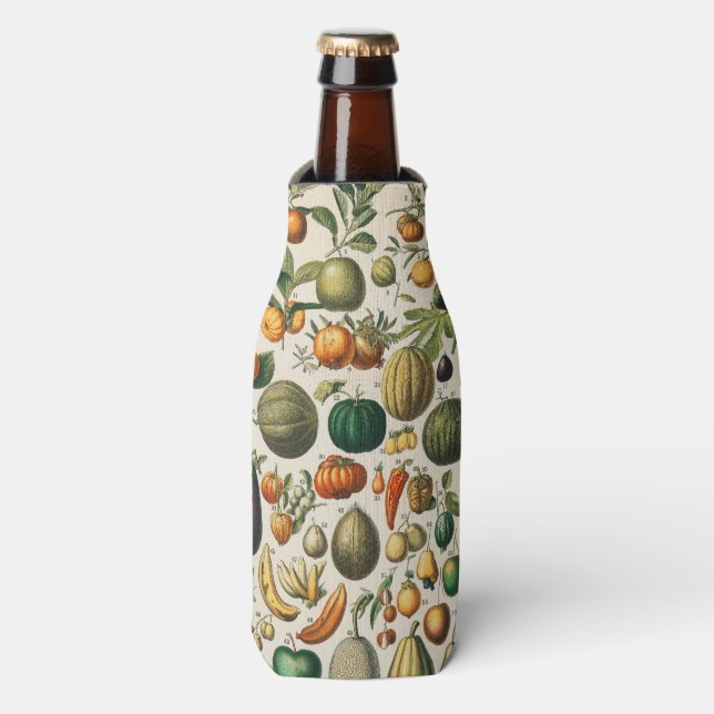 Fruit Vegetable Botanical Scientific Illustration Bottle Cooler (Bottle Front)