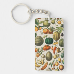 Fruit Vegetable Botanical Scientific Illustration Keychain