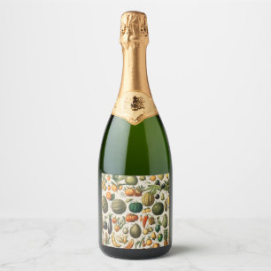 Fruit Vegetable Botanical Scientific Illustration Sparkling Wine Label