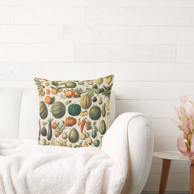 Fruit Vegetable Botanical Scientific Illustration Throw Pillow (Couch)