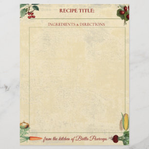 Fruit vegetable personalized recipe letterhead