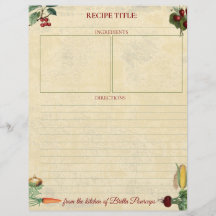 Fruit vegetable personalized recipe letterhead