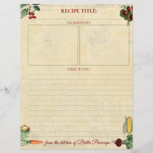 Fruit vegetable personalized recipe letterhead