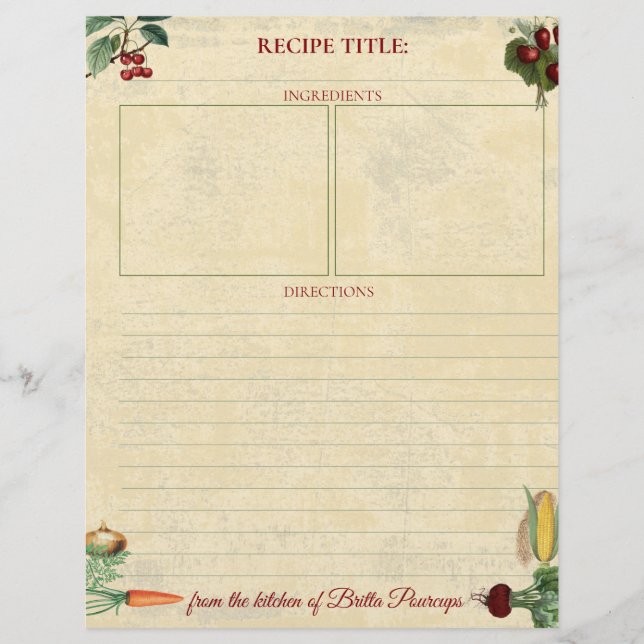 Fruit vegetable personalized recipe letterhead (Front)