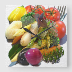 FRUIT & VEGETABLE SQUARE WALL CLOCK