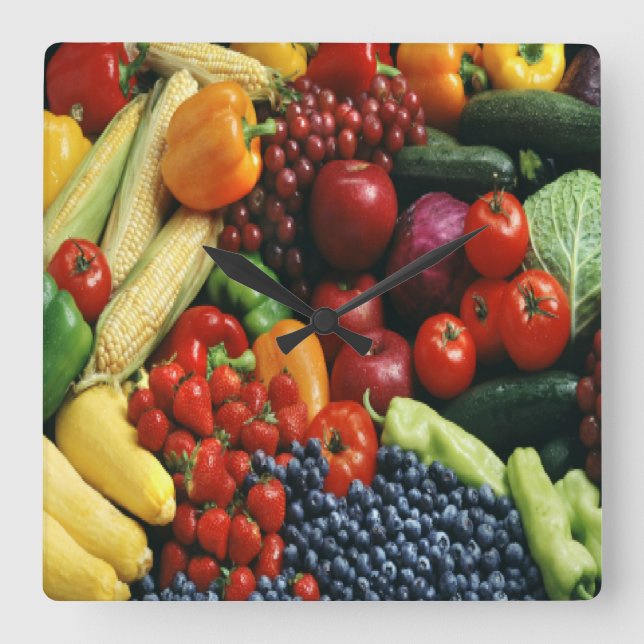 FRUIT & VEGETABLE SQUARE WALL CLOCK (Front)