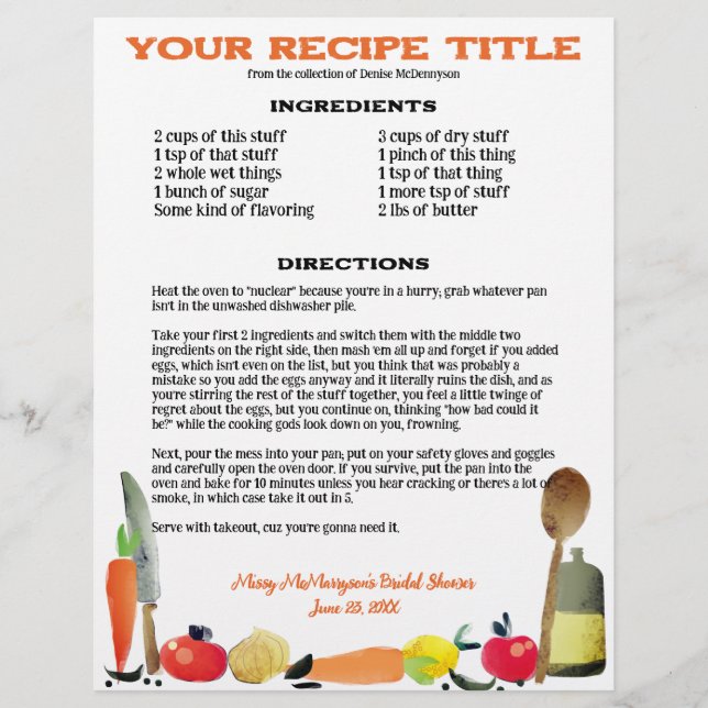 fruit vegetable utensils recipe menu letterhead (Front)