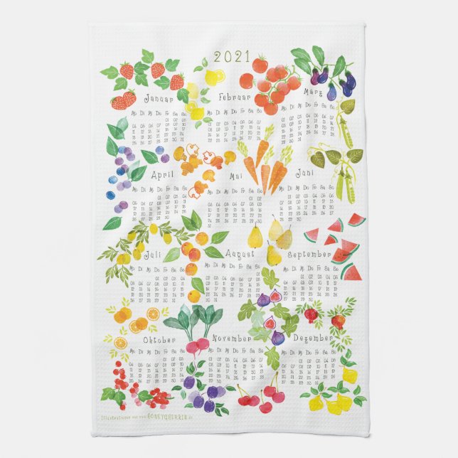 Fruit Vegetables - Calendar 2021 Kitchen Towel (Vertical)