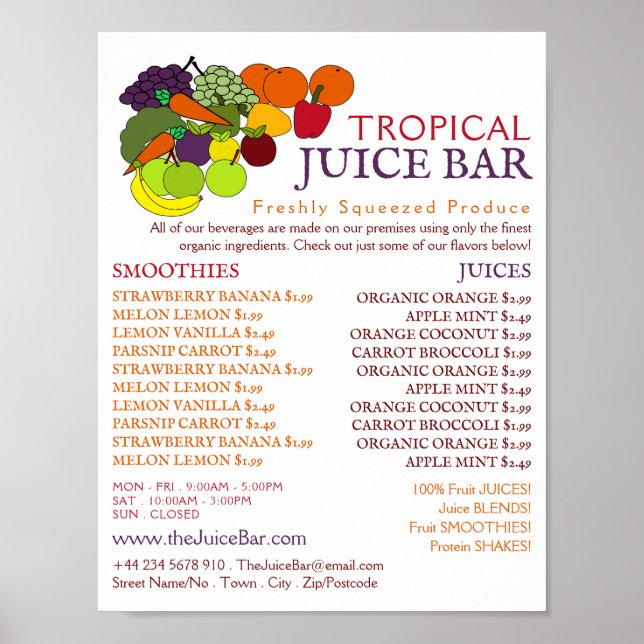Fruit & Vegetables, Juice Bar Advertising Poster (Front)