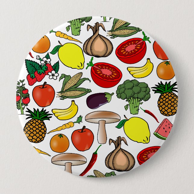 Fruit & veggies button, huge 4 inch round button (Front)