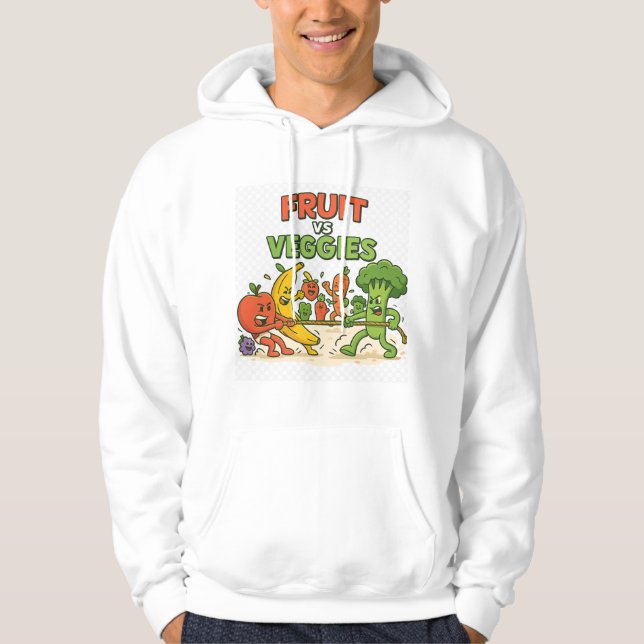 Fruit vs Veggies – Funny Tug of War Cartoon Design Hoodie (Front)