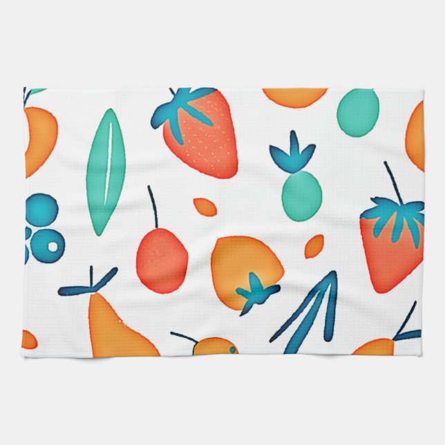 Fruit Whimsy: Playful Pattern Kitchen Towel (Horizontal)