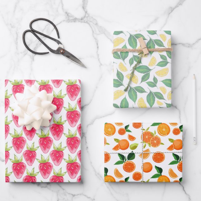 Fruit Wrapping Paper Flat Sheet Set of 3 (Front)