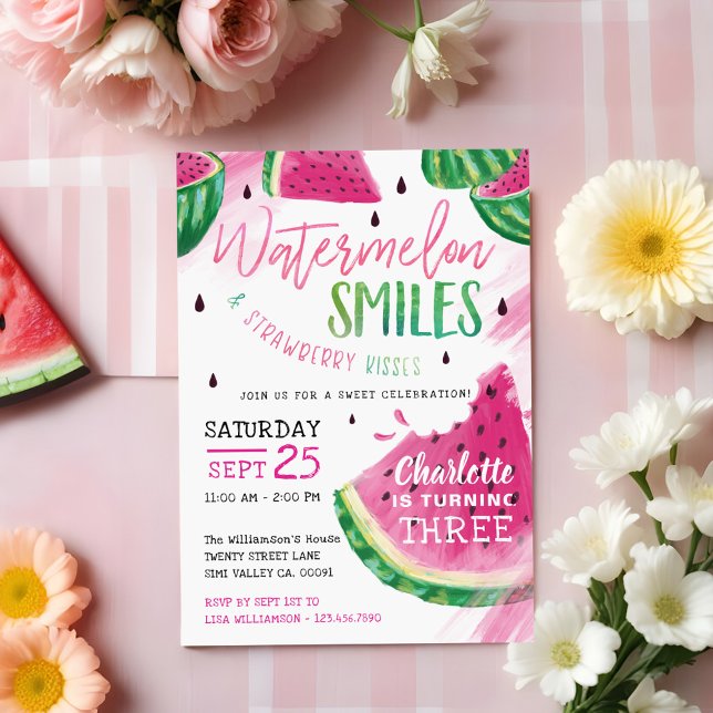 Fruité douce Watermelon Invitation fête d'annivers (Sweet Fruity Watermelon Birthday Party Invitation)