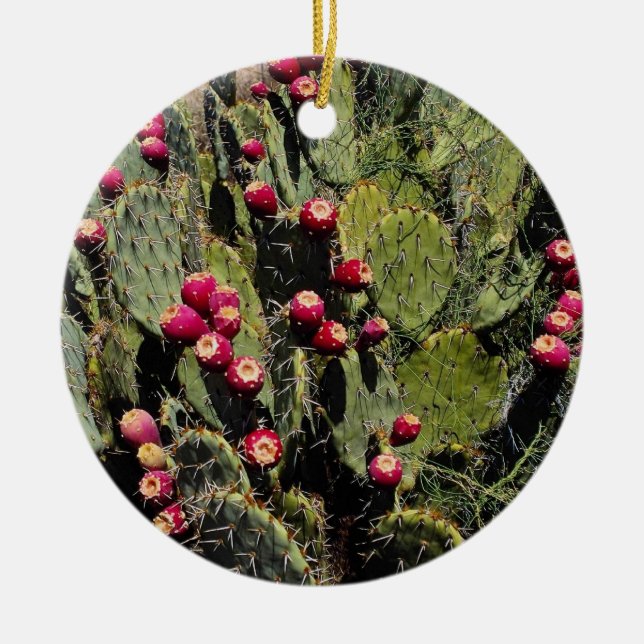 Fruited prickly pear cactus, Sonoran Desert Ceramic Ornament (Front)
