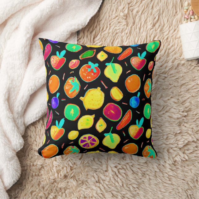 Fruitful Neon Visions Design Throw Pillow (Blanket)