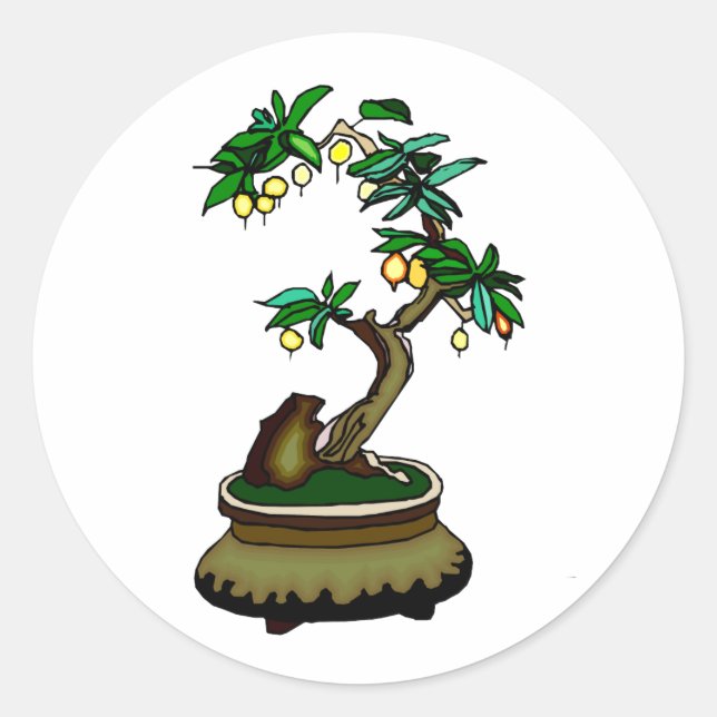 Fruiting Bonsai in Pot Bonsai Graphic Image Classic Round Sticker (Front)