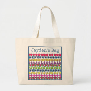 Fruits and flowers patterned.  Personalised Large Tote Bag
