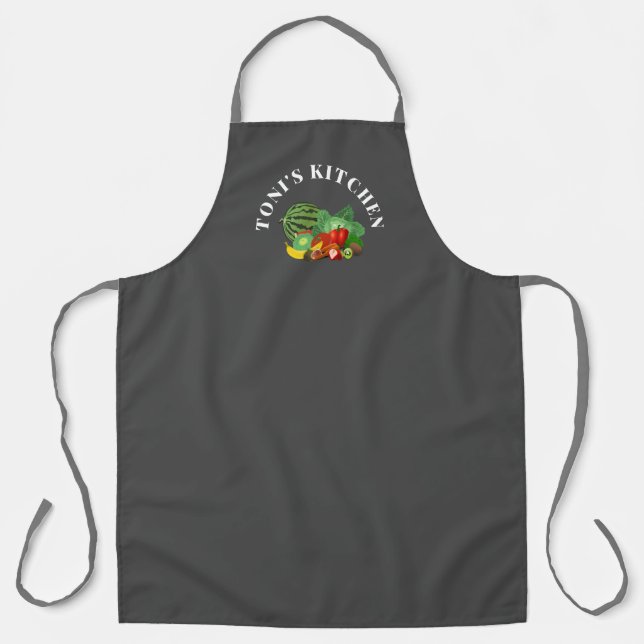 Fruits and Vegetables on Grey Customized Apron (Front)