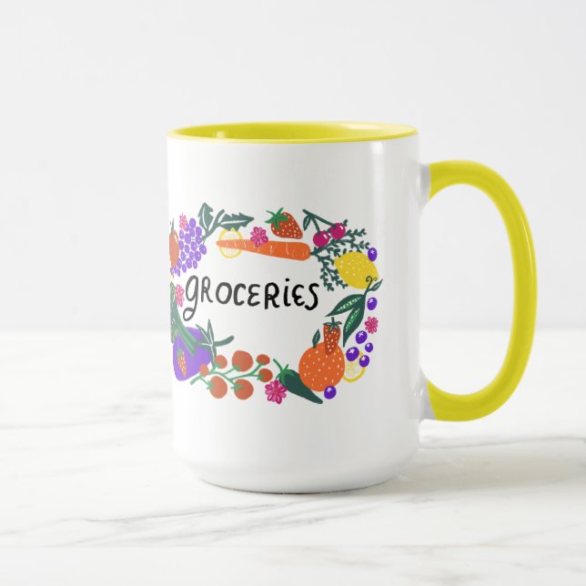 Fruits and Veggies Groceries Illustration Mug (Right)