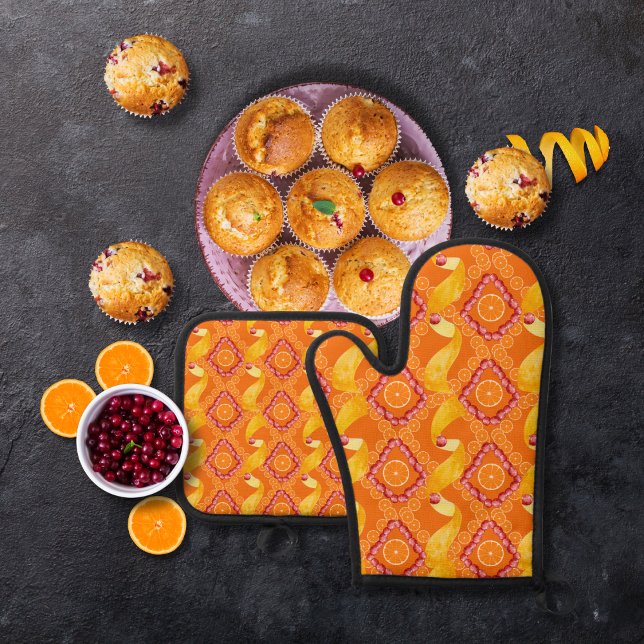 Fruits and zest orange oven mitt & pot holder set (Creator Uploaded)