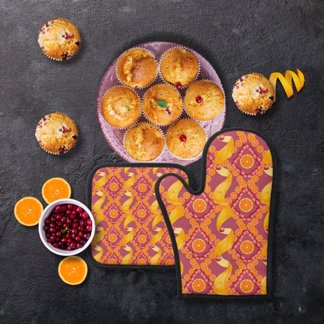 Fruits and zest rose pink  oven mitt & pot holder set (Creator Uploaded)