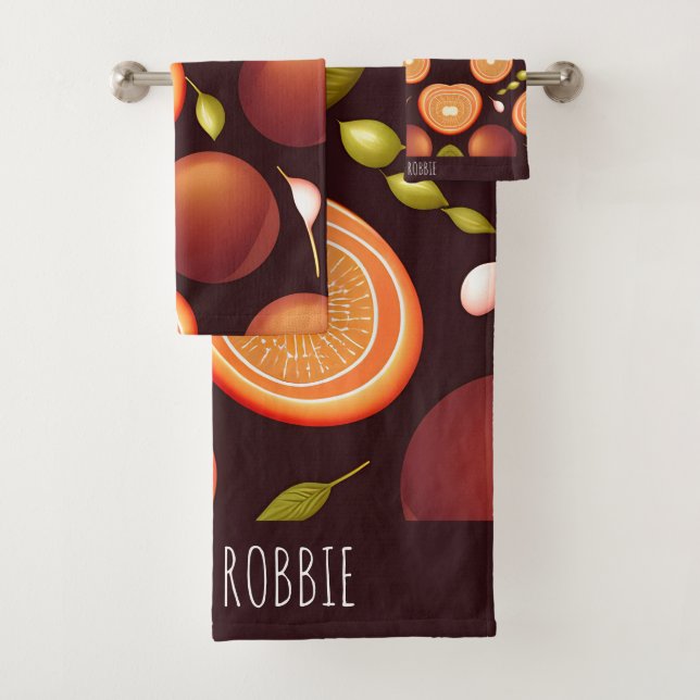 Fruits Brown Orange Colourful Pattern Bath Towel Set (Insitu)