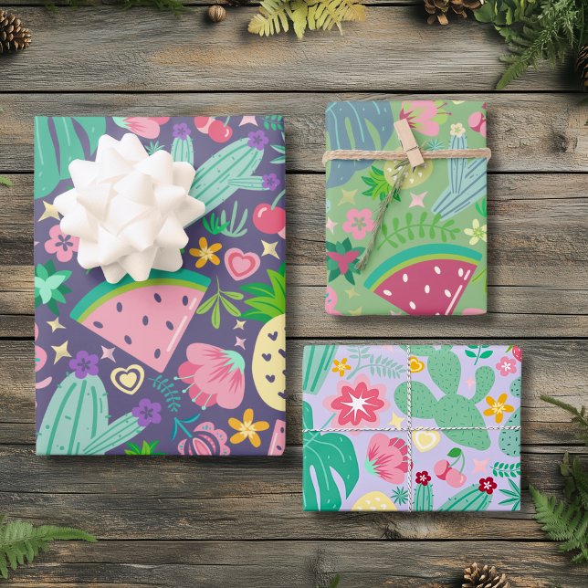 Fruits & Cactus Sweet Botanical Desert Bloom  Wrapping Paper Sheet (Creator Uploaded)