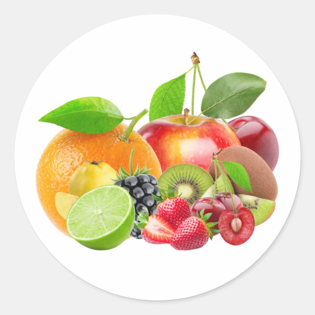 Fruits composition beautiful fresh fruits classic round sticker (Front)