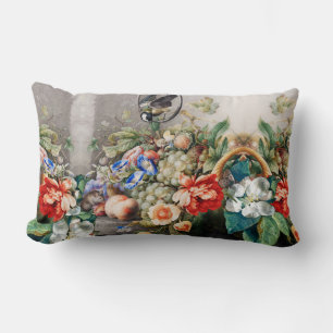 FRUITS ,FLOWERS,GRAPES ,PEACHES AND LITTLE BIRD LUMBAR PILLOW
