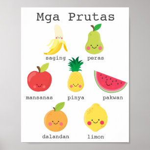Fruits in Filipino Kids Learning Poster