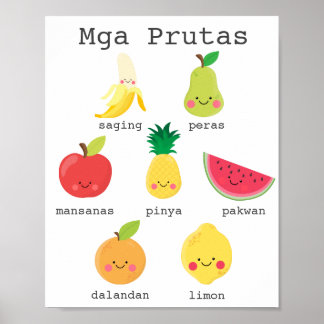 Fruits in Filipino Kids Learning Poster