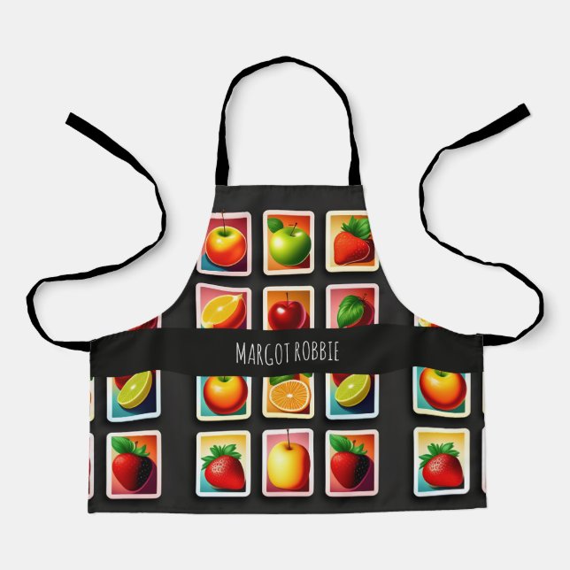 Fruits in squared box Red Green Pattern Apron (Front)