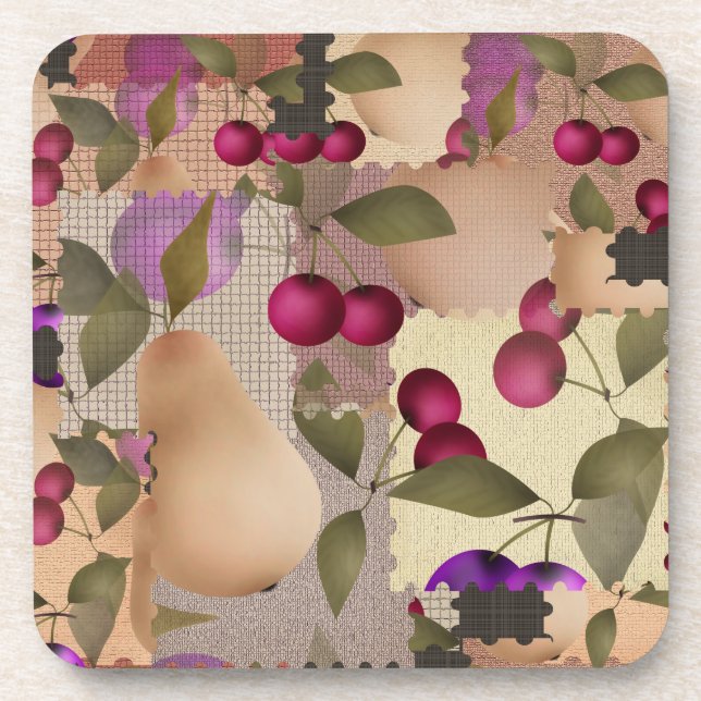 Fruits, patchwork, berries , pear , cherry , plum coaster (Front)
