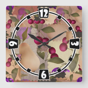 Fruits, patchwork square wall clock