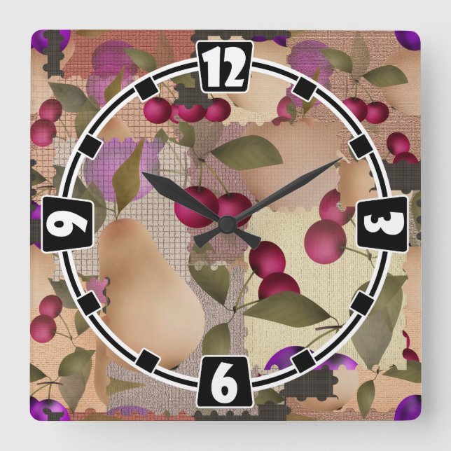 Fruits, patchwork square wall clock (Front)