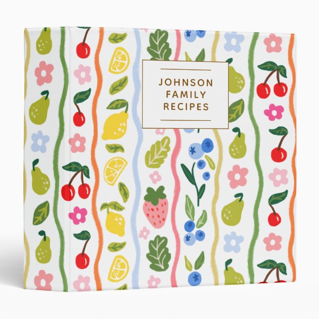 Fruits Pattern Food Recipes Kitchen Bridal Shower Binder (Front/Spine)