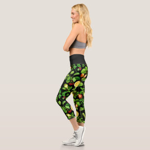 Fruits Pattern On Black Background Capri Leggings