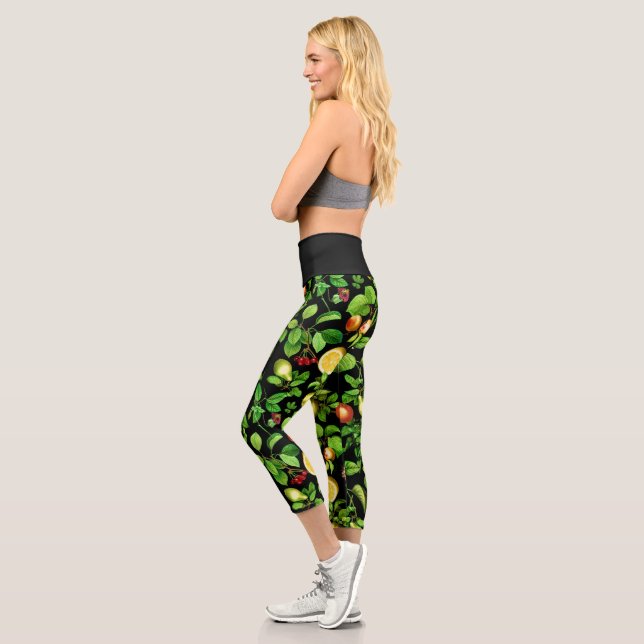 Fruits Pattern On Black Background Capri Leggings (Left)